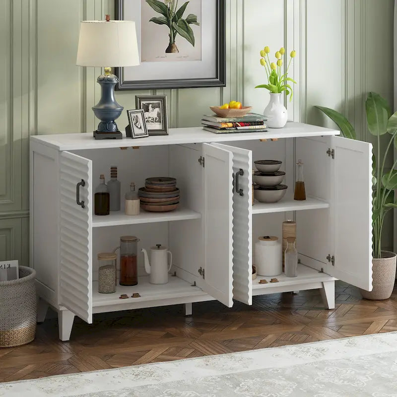 Modernes Sideboard mit 4 Türen, großem Stauraum, verstellbaren Einlegeböden und Metallgriffen