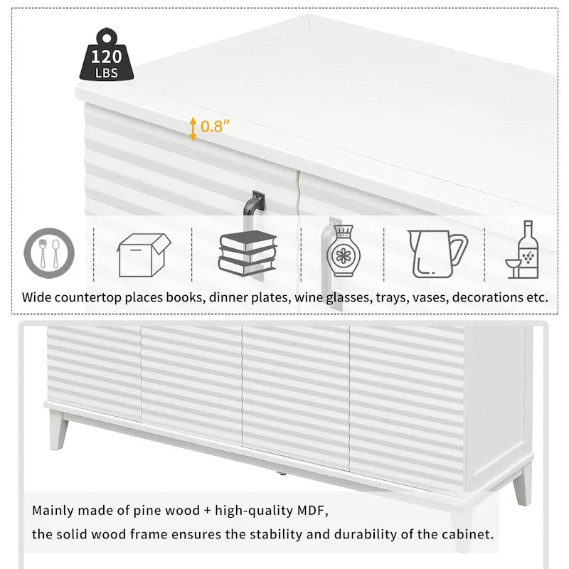 Modernes Sideboard mit 4 Türen, großem Stauraum, verstellbaren Einlegeböden und Metallgriffen