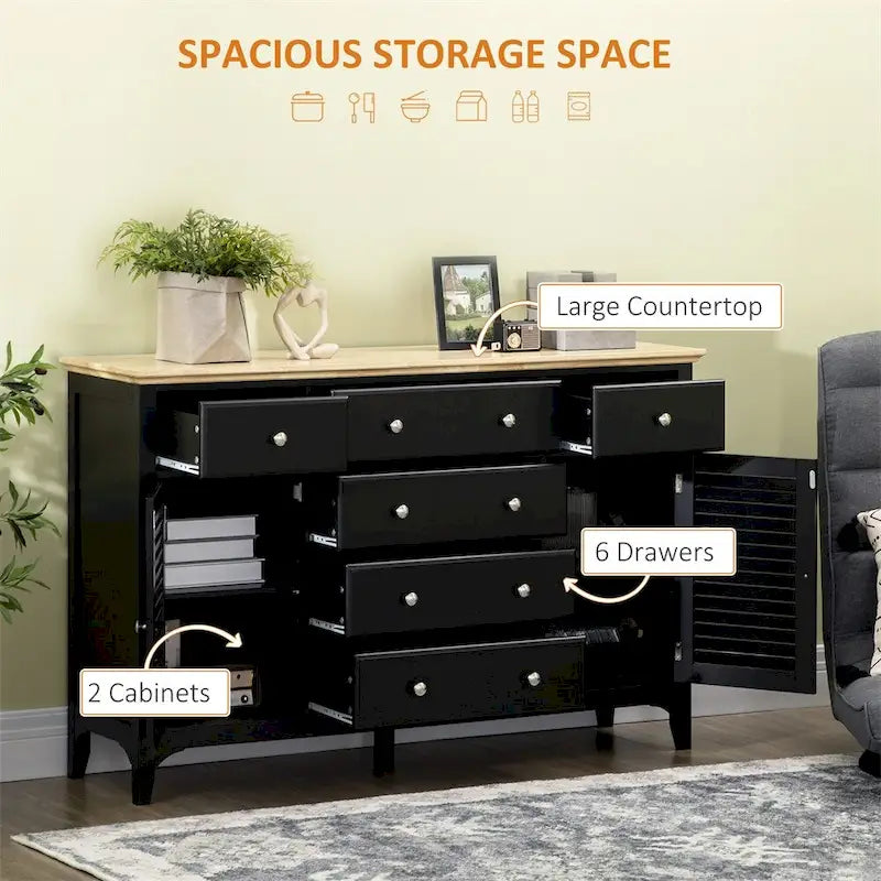 Holz-Sideboard-Buffet-Schrank mit Schubladen und verstellbaren Einlegeböden