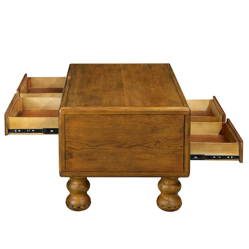 Massivholz-Rechteck-Couchtisch mit 4 Schubladen
